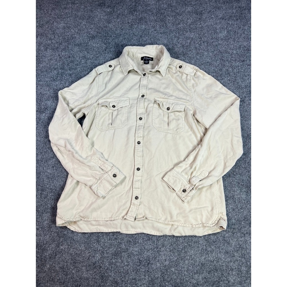 J for Justify Women M Beige Utility Button Rayon Shirt Shacket Safari Minimalist